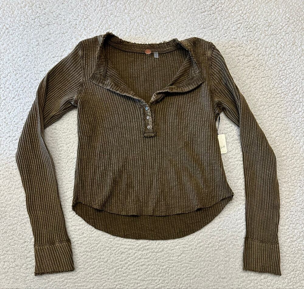 NWT* Free People FP One Colt Thermal Long Sleeve Waffle Knit Henley Top Large